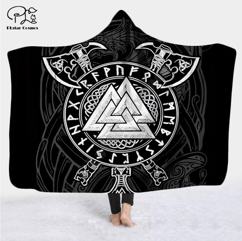 Viking tattoo Character Hooded Blanket Adult colorful child Sherpa Fleece Wearable Blanket Microfiber Bedding style-3 ► Photo 1/4