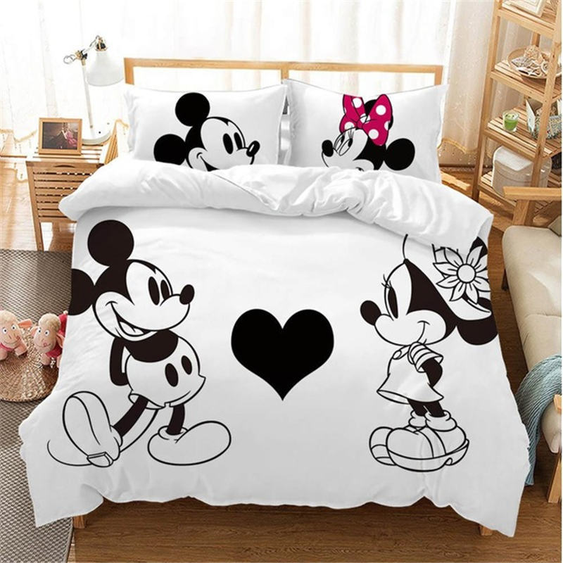 Buy Online Disney Black And White Mickey Minnie Mouse Bedding Sets Boy Girl Adult Twin Full Queen King Bedroom Decoration Duvet Cover Set Alitools