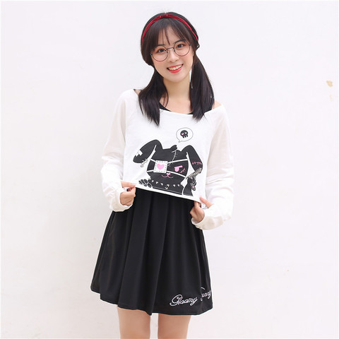 Black Comic Rabbit Lolita Dress Teens Girls 2 Pcs Suit Sweet Kawaii Short Dress Cute Bunny Print Long Sleeve Dress 2022 Japanese ► Photo 1/6