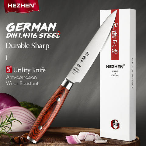 HEZHEN 5 Inches Utility Kitchen Knives Stainless Steel Beautiful Gift Box Super Sharp Kitchen Tool Cook Knife ► Photo 1/6