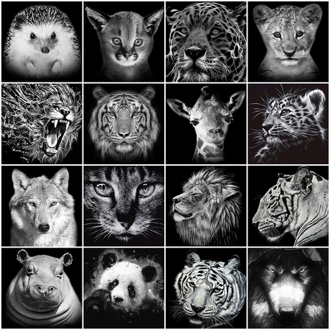 Evershine Diamond Painting Black White Animals Diamond Embroidery Full Square Round Lion Tiger Rhinestone Pictures Home Decor ► Photo 1/6