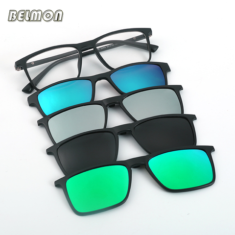 Fashion Spectacle Frame Men Women With  Polarized Clip On Sunglasses Magnetic Glasses Male Myopia Optical Spring Hinge RS1001 ► Photo 1/6