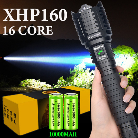 XHP160 Most Powerful Flashlight 16-core Light Brightest XHP90 Lantern 10000MAH Self-defense Hand Torch Tactical Hunting Torch ► Photo 1/6