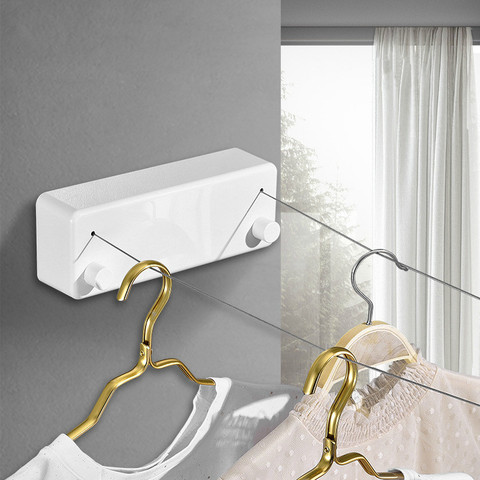 Double Row Clothesline Wall Mounted Retractable Clothes Dryer Steel Rope Wall Hanger Laundry Dryer Indoor Clothes Line WY41002 ► Photo 1/6