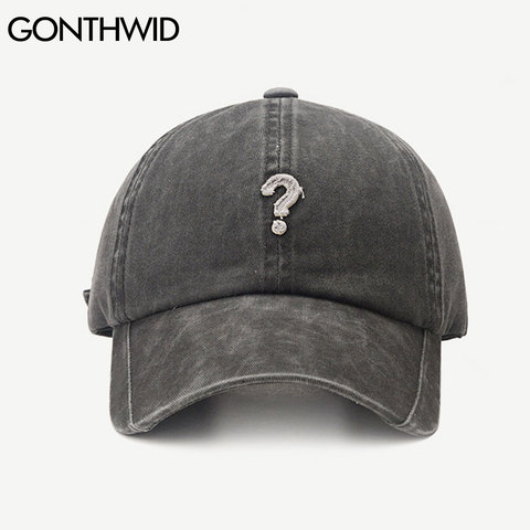 GONTHWID Question Mark Patch Distressed Washed Adjustable Baseball Caps Harajuku Casual Solid Color Cotton Curved Sun Visor Hats ► Photo 1/6