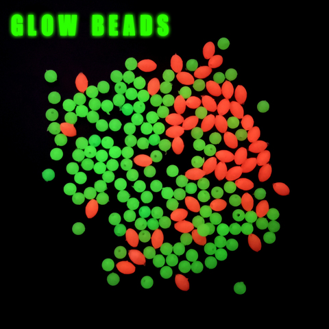 Wifreo 100PCS Oval Soft Ruber Luminous Fishing Beads Glowing Bead For Egg Fly Treble Hook Fishing Rigs  Glow Green & Red ► Photo 1/6