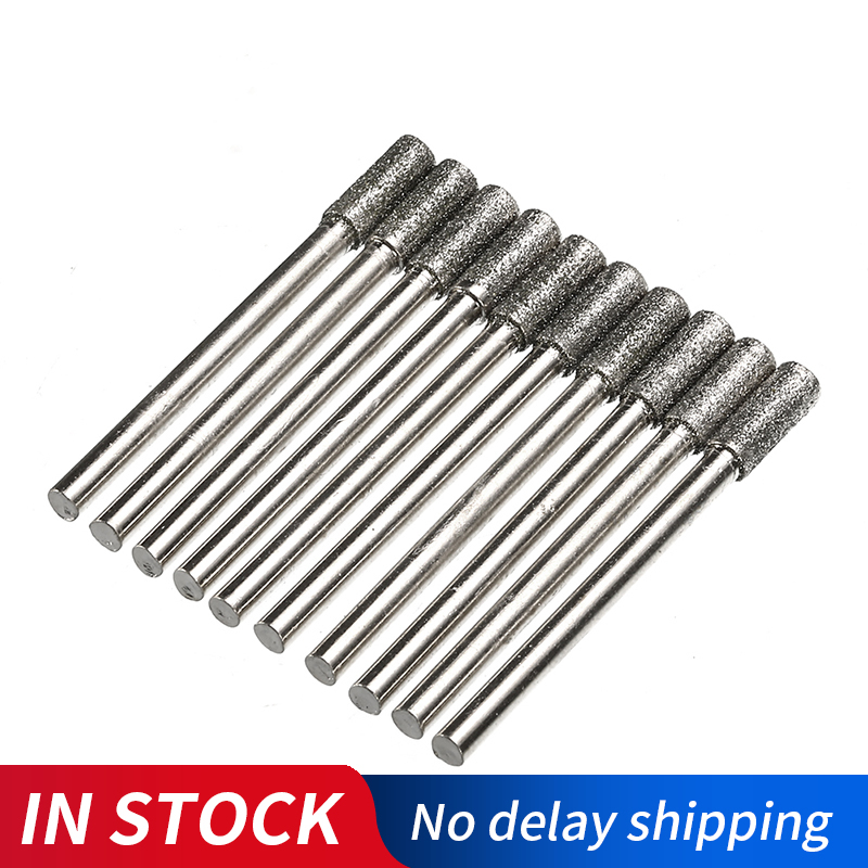 30 X Diamond Coated 3Mm Cylindrical Rotary Burrs Mount Point Chainsaw Sharpener 