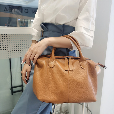 Natural Leather Shoulder Bag Vintage Tote 100% Real Cowhide Handbags Casual Top Quality Solid Shoulder Bags Large Tote for Women ► Photo 1/6