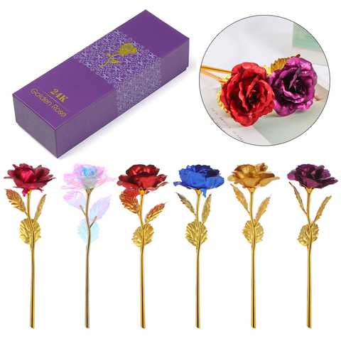 24K Gold Plated Rose Flower Valentine's Day Birthday Romantic Gift Golden Dipped Long Stem Flower Wedding Home Decor ► Photo 1/6