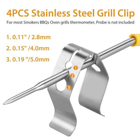 4PCS Stainless Steel Grill Clip Meat Thermometer Probe Clip Holder Ambient Temperature Readings BBQ Oven Grill Clip #CW ► Photo 1/6
