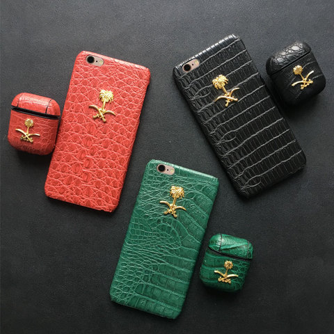 Saudi Arabia National Emblem Leather Case For iphone 11 Pro X 7 8 6 6S Plus XS Max XR Case Wireless Earphone Case For AirPods ► Photo 1/6