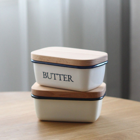 Riverstones Enamel Thickening Volume Side Timber Cover Butter Box Beef Tallow Box Storage Box Ice Cream Box Butter Fresh ► Photo 1/5