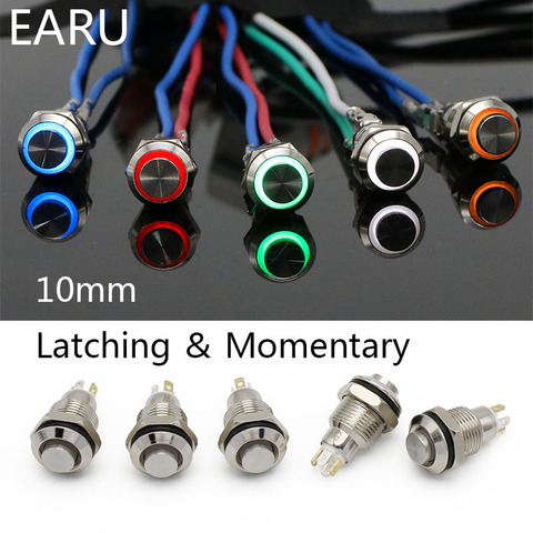 10mm High Head Metal Push Button Switch LED Lamp Light Fixation Latching Locking Momentary Reset PC Power Car Auto Engine Start ► Photo 1/6