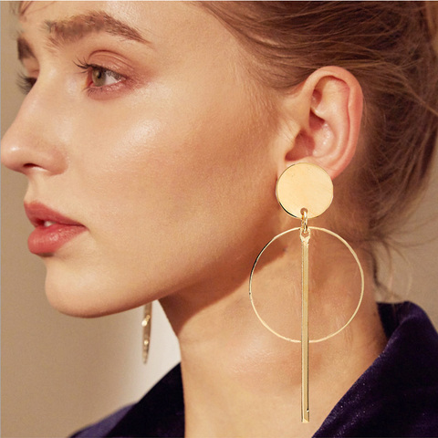 Simple fashion gold color Silver plated geometric Long Circle earrings for women fashion big hollow drop earrings jewelry ► Photo 1/6
