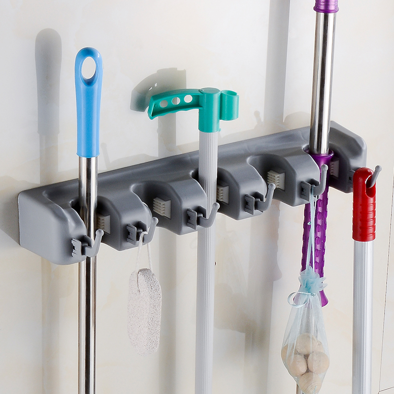 Wall Mounted 5 Rack Kitchen Storage Mop Broom Holder Organiser Brush Hanger Hook 