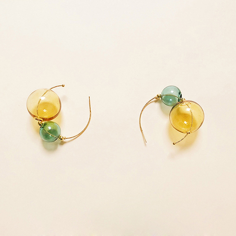 Fresh Handmade Glass Ball Hoop Earrings For Women 2022 Original Yellow Green Bubble Chic Earrings Jewelry Earings Femme Bijoux ► Photo 1/5