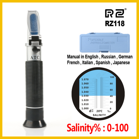RZ refractometer Sea Salinity meter salt water concentration Aquarium Handheld Mariculture Breeding Gravimeter RZ118 0~100% ► Photo 1/6