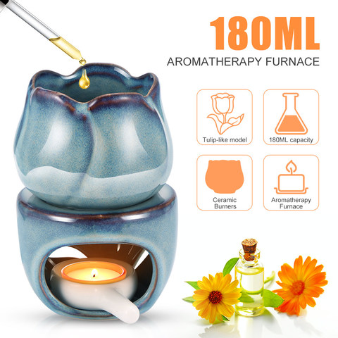 Aromatherapy Furnace Candle Lamp Decoration Bedroom Essential Oil Incense Burner Tulip Ceramic Candle Tea light Wax Burnet ► Photo 1/6