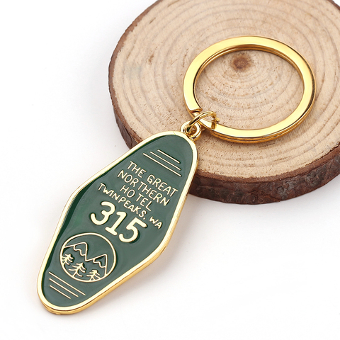 TV show Twin Peaks Key chain Metal Green enamel The Great Northern Hotel Room # 315 Keychains Fashion Women Men Jewelry key ring ► Photo 1/6