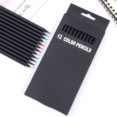 12PCS/Set Colour Pencils 12 Different Colours Black Wooden Pencils Professional Drawing Pencils School Office Artist Painting ► Photo 1/6