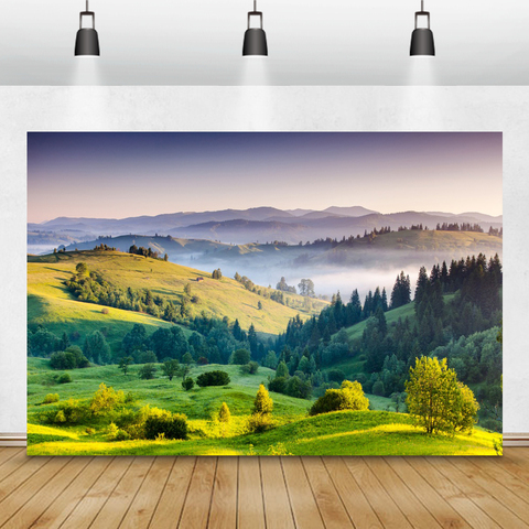 Laeacco Natural Scenic Mountains Clouds Grassland Green Tree Photography Backgrounds Spring Landscape Backdrops For Photo Studio ► Photo 1/6