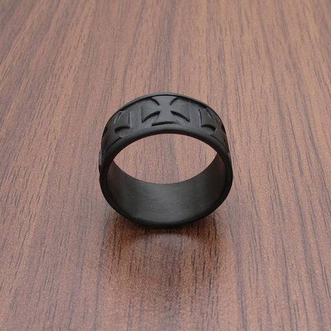Free Shipping Gothic German Army Iron Matte Black Plated Cross Ring  Jewelry Men Vintage Stainless Steel Rings ► Photo 1/6