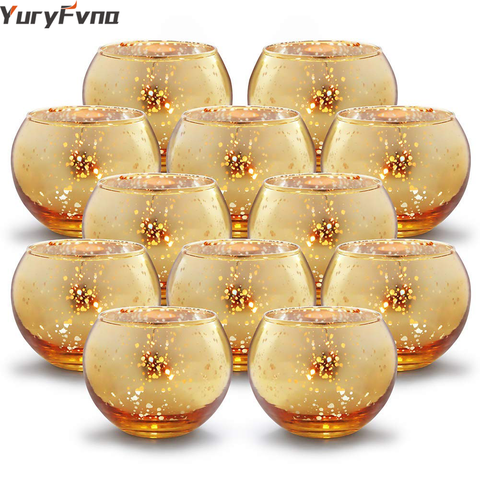 YuryFvna 6/12 Pcs Mercury Glass Candle Holders Votive Tealight Candlestick Wedding Centerpieces Parties Home Decoration Gift ► Photo 1/6