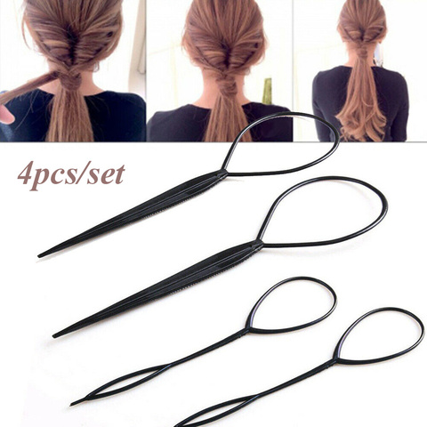 4pcs Black Topsy Tail Hair Braid Ponytail Maker Hair Styling Tools Ponytail Creator Plastic Loop Hair Accessories ► Photo 1/6