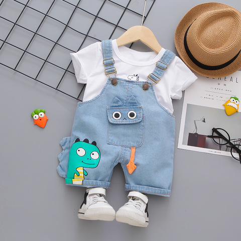 Denim Overalls Clothes Set for Baby Boys O-neck T-shirt Shorts 2 Pieces/Set New Short-sleeved Infant Children Kids Clothing ► Photo 1/6