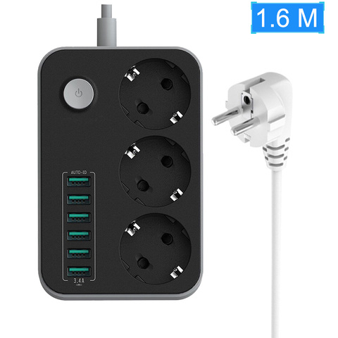 NEW Smart Power Strip 4 AC 6 USB  Electronic Socket Home Office Overload Protection EU Plug Extension 1.5M Cord Network filter ► Photo 1/6