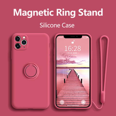 Case For iPhone 12 Pro Case Silicone With Ring Holder Magnetic Cover For iPhone 11 Pro XR Max X XS Max 8 Plus SE 2022 Case Cover ► Photo 1/6