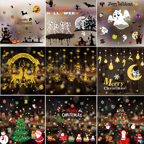 Christmas Window Stickers Christmas Ornaments Xmas Wall Decor Santa Claus Christmas Decorations for Home ► Photo 1/6