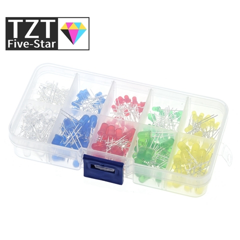 TZT 200PC/Lot 3MM 5MM Led Kit With Box Mixed Color Red Green Yellow Blue White Light Emitting Diode Assortment 20PCS Each New ► Photo 1/5