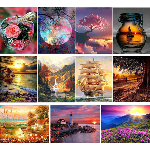 Gatyztory 5D DIY Diamond Painting Landscape Full Square Drill Cross Stitch Embroidery rhinestone pictures Home Decor Gift ► Photo 1/6