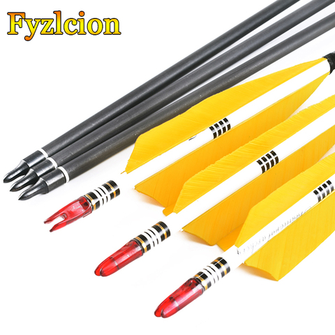 Hunting Archery 12pcs/lot  80cm Length Crossbow Carbon Arrows Yellow Turkey feather for 20-50lbs Compound bow ► Photo 1/6