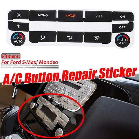 A Set Silver/Black Car Air Condition AC Climate Control Button Repair Sticker Decal For Ford S-Max/ For Mondeo Fix Ugly Button ► Photo 1/6
