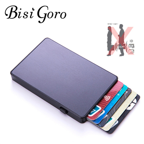 BISI GORO Anti-theft Aluminum Single Box Smart Wallet Slim RFID Fashion Clutch Pop-up Push Button Card Holder New Name Card Case ► Photo 1/6