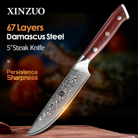 XINZUO 5'' inch Steak Knife High Carbon Japanses Damascus Stainless Steel with Rosewood Handle Superior Quality BBQ Kitchen Tool ► Photo 1/6