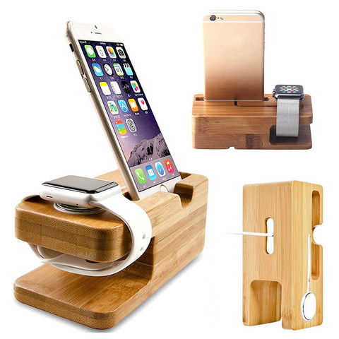 Charging Dock Stand Station Bamboo Base Charger Holder For Apple Watch iWatch iPhone Bamboo ► Photo 1/6