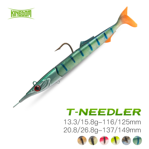 Kingdom Soft Fishing Lures 2pcs Different Weight Lead Jig Head With 4pcs Soft T-Tail Sinking Needle Soft Lure For Carp Bass Pike ► Photo 1/6