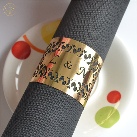 100pieces Free shipping laser cut fence towel wrappers gold napkin rings for engagement ► Photo 1/6