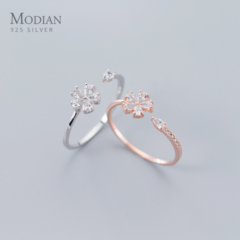 Modian Genuine 925 Sterling Silver Cute little Flower Plant Free Size Ring for Women Sparkling CZ Ring Wedding Fine Jewelry Gift ► Photo 1/5