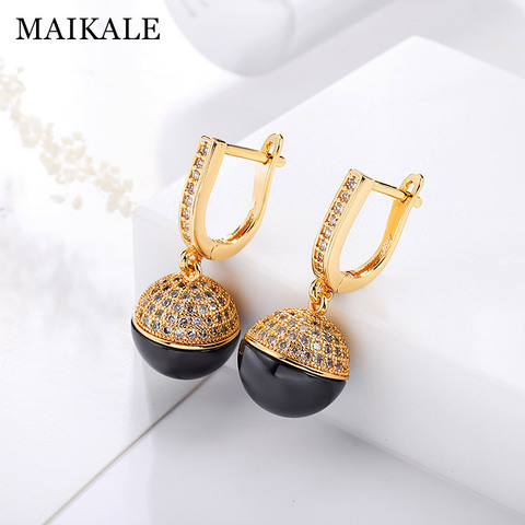 MAIKALE Classic Ball Ceramic Drop Earrings Copper Plated Gold  Korean Earrings For Women Fashion Jewelry For Women Gifts ► Photo 1/6