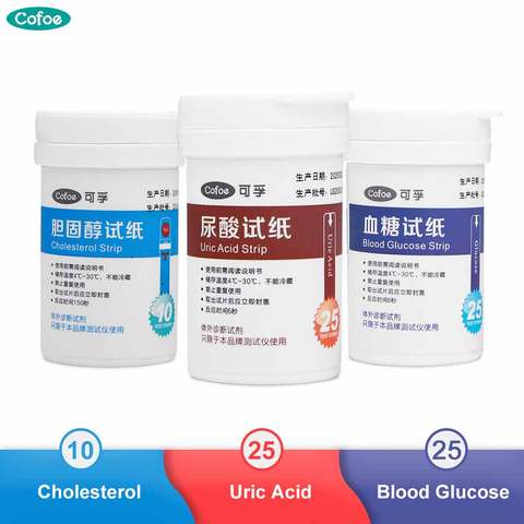 Cofoe Cholesterol&Blood Glucose&Uric Acid 3in1 Test strips FREE Lancets and Wipe Only for Cofoe Multi-functonal Detector RF-XT-0 ► Photo 1/5