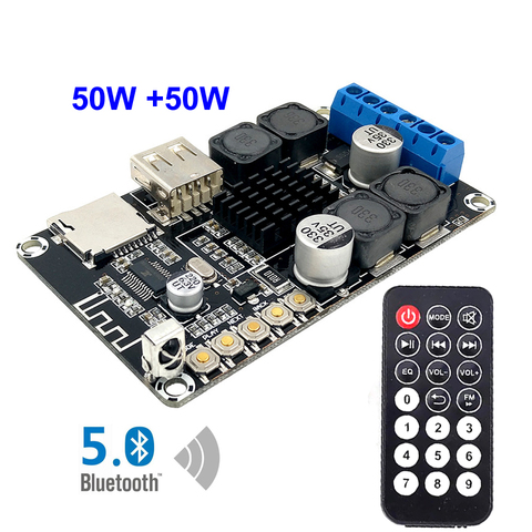 2*50W TPA3116 Bluetooth 5.0 Amplifier Board Digital Audio Power Amp HiFi Stereo 2.0 Class D Receiver TF Card USB  Remote ► Photo 1/6