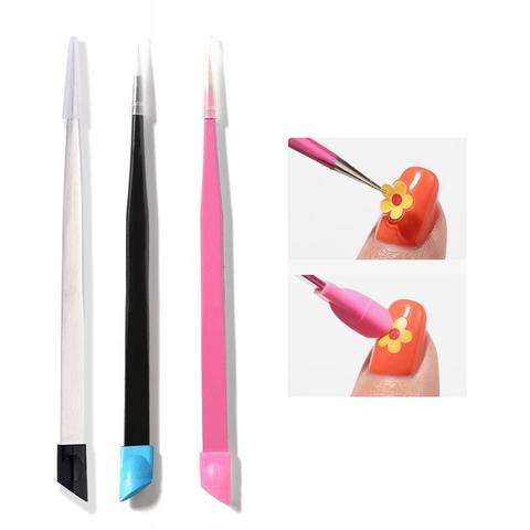 Nail Tweezers with Silicone Pressing Head for Sticker Rhinestones Picker Straight Curved Manicuree Nail Art Tool Stainless Steel ► Photo 1/6