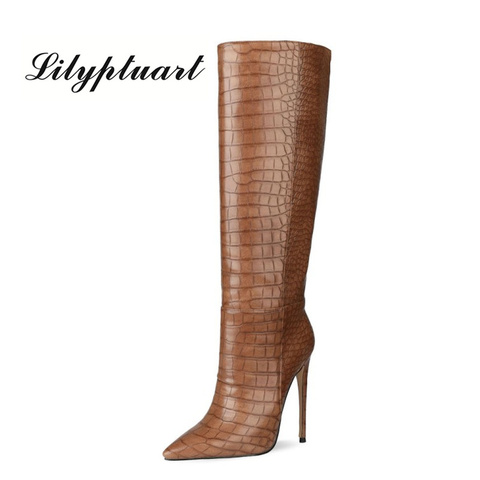 European and American fashion pointed toe stiletto boots snake pattern sleeve long tube women's boots winter women's shoes ► Photo 1/6