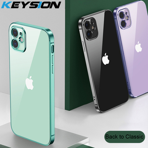 KEYSION Square Plating Case For iPhone 11 Pro Max SE 2022 12 Soft Clear Camere Protection Phone Cover for iPhone XS XR 7 8 Plus ► Photo 1/6