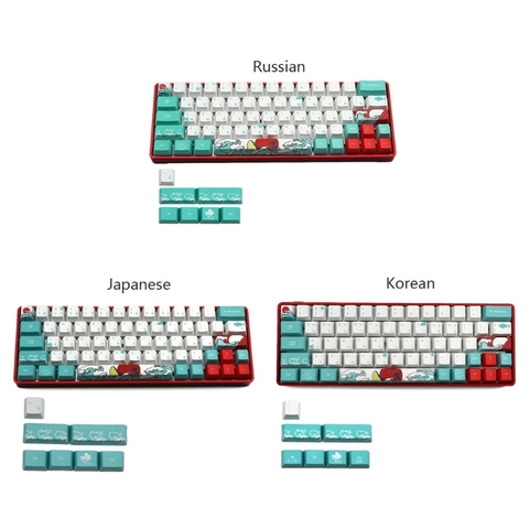 Russian 71 Keys Sea Coral Ukiyo-e Keycap Dye Sublimation OEM Mechanical Keyboard Keycap For GH60 XD64 DZ60 GK61 GK64 ► Photo 1/6