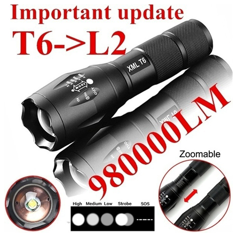 Portable T6 Tactical Military LED Flashlight 980000LM Zoomable 5-Mode Without Battery Outdoor tools ► Photo 1/6